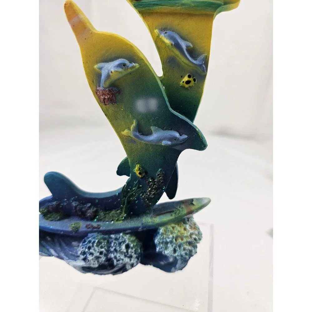 Dolphin Sculpture Ocean Sea Life Art Coastal Decor‎ Beachy Palm Tree
